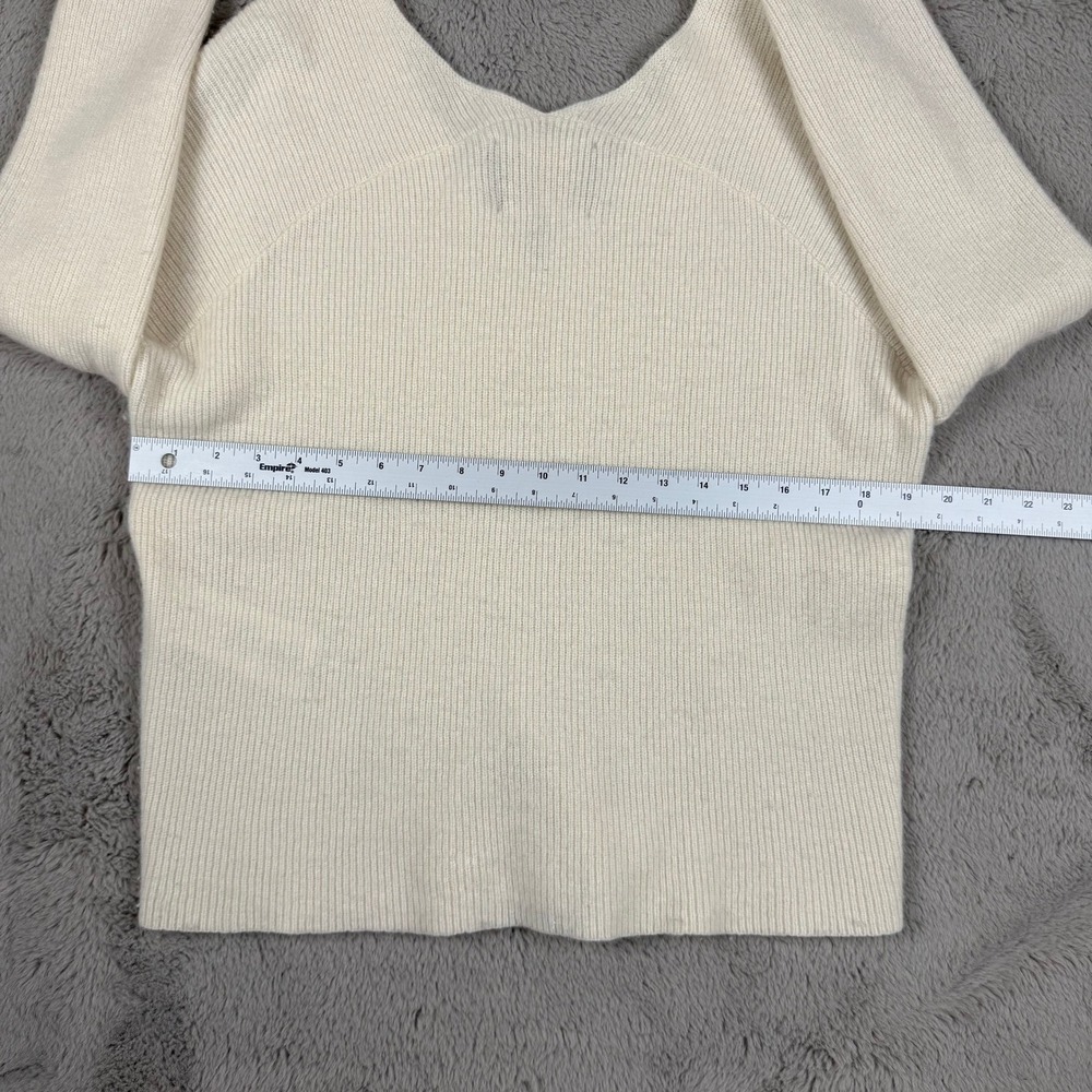 Maje Cashmere Sweater V-Neck Ribbed Jumper Knit Pullover Cream Size M Designer - Picture 5 of 10
